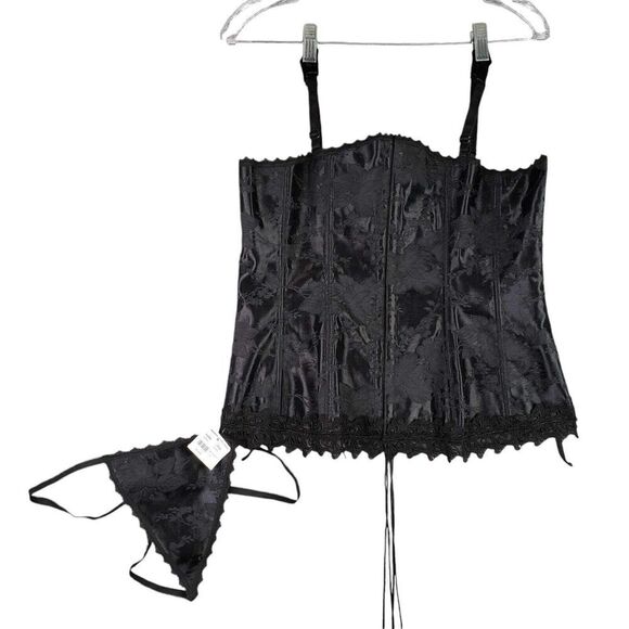 Fredricks of Hollywood Black Corset Lace Up Satin 38 Goth Fairy New Victorian - Picture 2 of 13